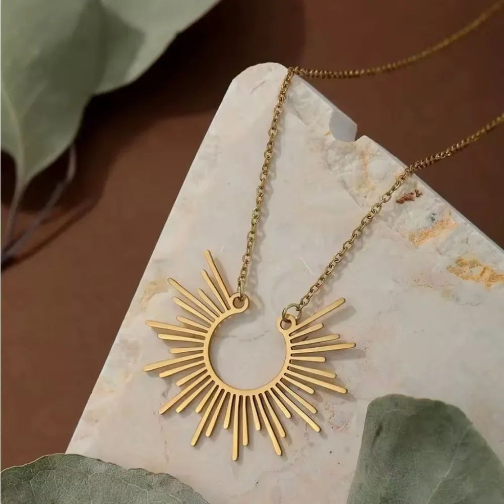 Gold Sunburst Pendant Necklace